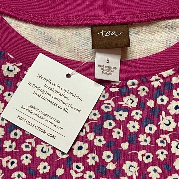 Tea Collection Ditsy Drawstring Dress Girls Size 5 100% Cotton Pink, Floral‎ NEW - Picture 7 of 10